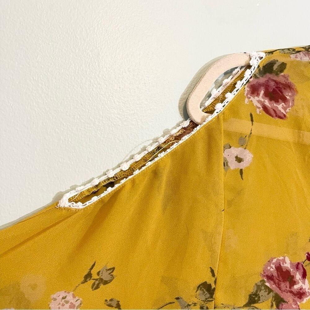 Pink Blush Yellow Floral Sheer Open Shoulder Blouse Size XL - Picture 3 of 16